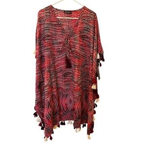 🆕 Miraclesuit Caftan Swimsuit Cover-up Women’s Tassles Cotton Red White Size S